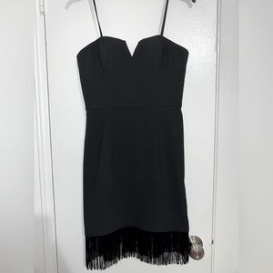 Aiden Mattox Black Strapless Dress with fringe bottom